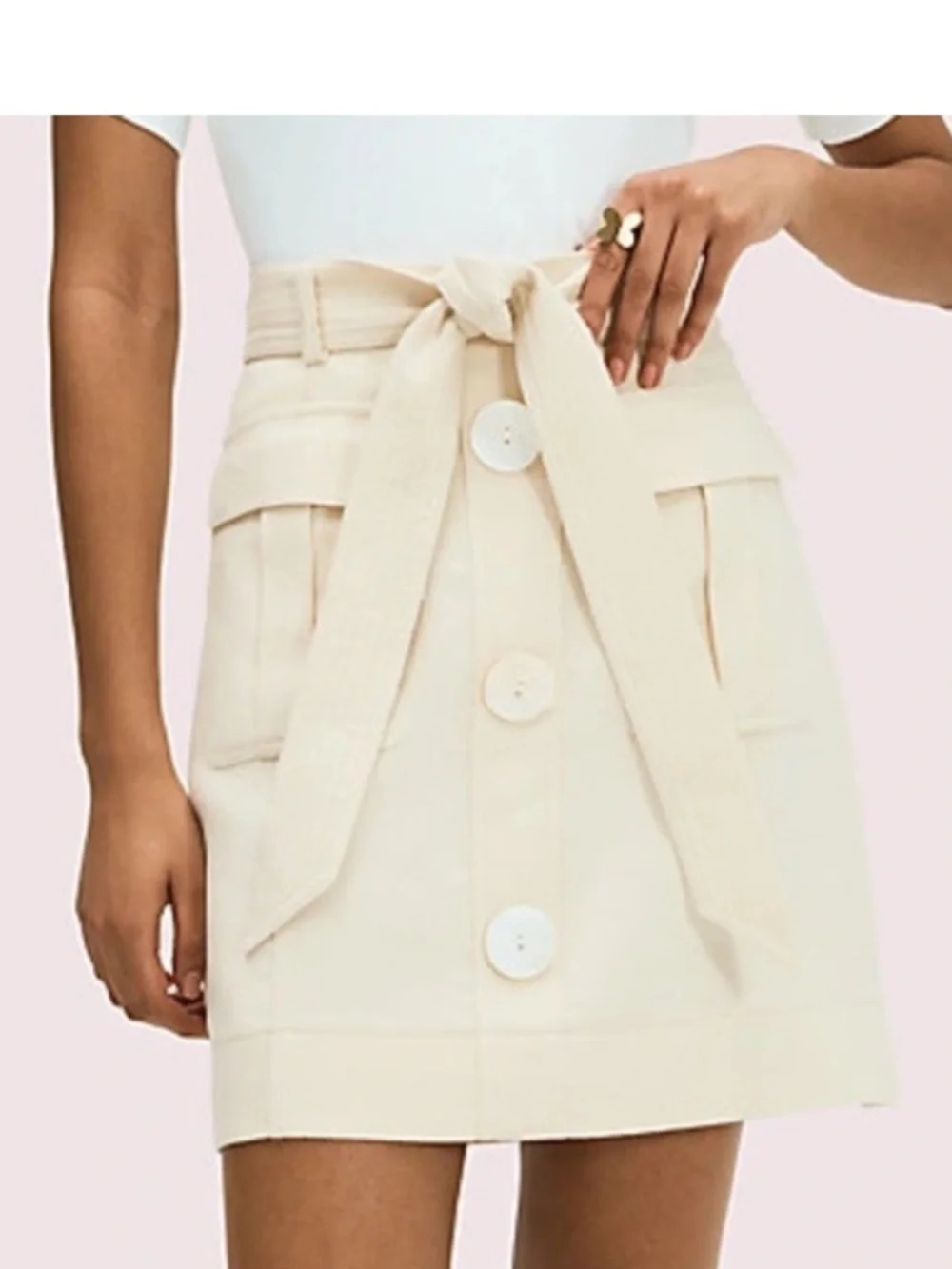 kate spade Luxe Cream Button-Front High Waist linnen blend  twill Skirt withBelt